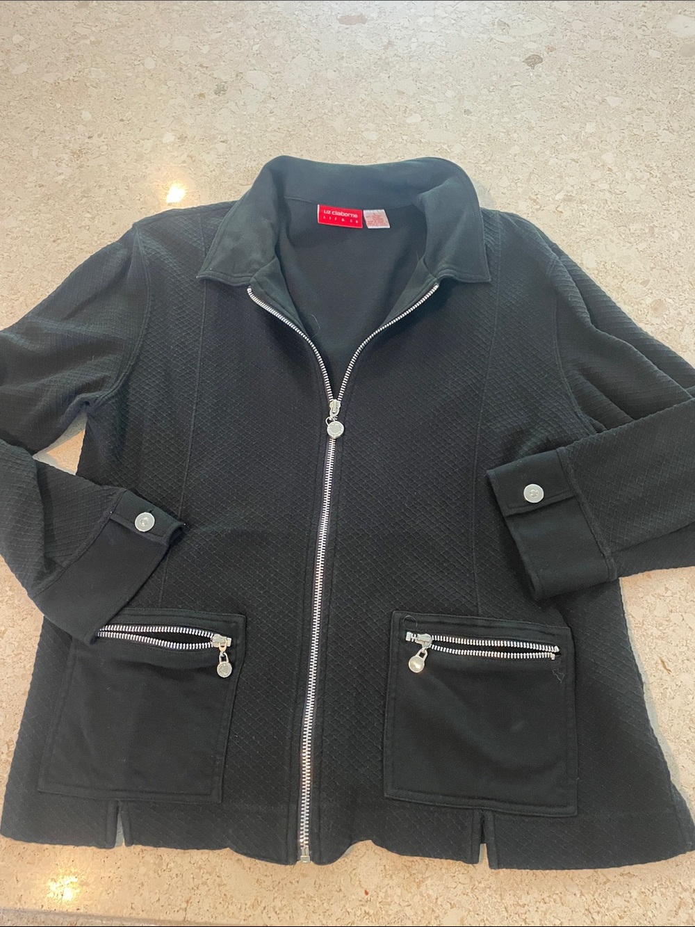 Liz Claiborne Black Zip-Front Utility Jacket with Silver Zippers